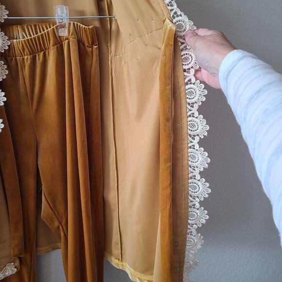 Retro Velour Women Loungewear Size Small Lace Victorian Regency Cosplay Ethereal - Picture 12 of 15